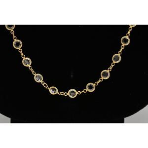 Heather Gardner Vintage Necklace Crystal Open Bezel Chain Gold Tone Signed Bin6B